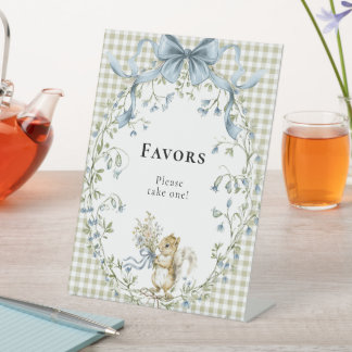 Signe De Table Woodland Squirrel Gingham Baby Shower Favors
