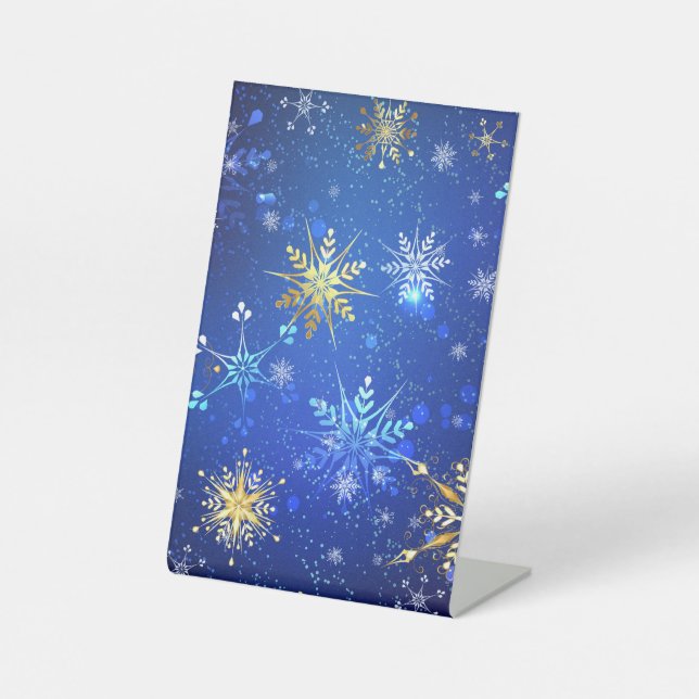 Signe De Table XMAS Blue Background with Golden Snowflakes (Recto)