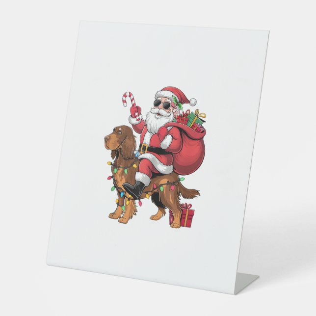Signe De Table Xmas Éclairage Père Noël équitation Anglais Setter (Recto)