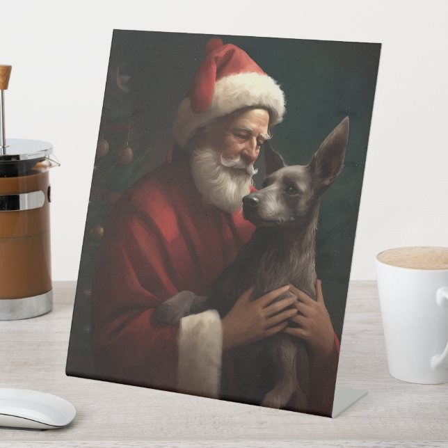 Signe De Table Xoloitzcuintli avec Noël Festif du Père Noël (In SItu)