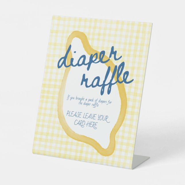 Signe De Table Yellow Gingham Lemon Baby Shower Diaper Raffle (Recto)
