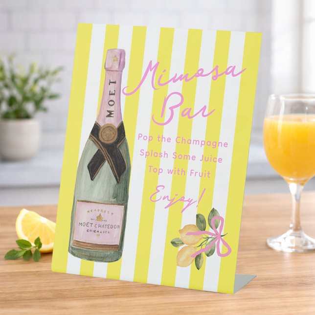 Signe De Table Yellow Stripe Italian Lemon Shower Mimosa Bar (Yellow Stripe Italian Lemon Shower Mimosa Bar Pedestal Sign)