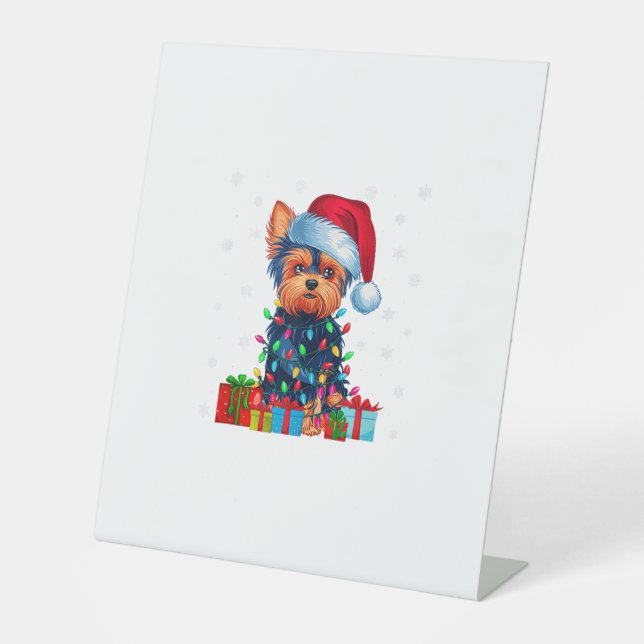 Signe De Table Yorkie Chien Moins Vilants Noël Éclairage Santa Ch (Recto)