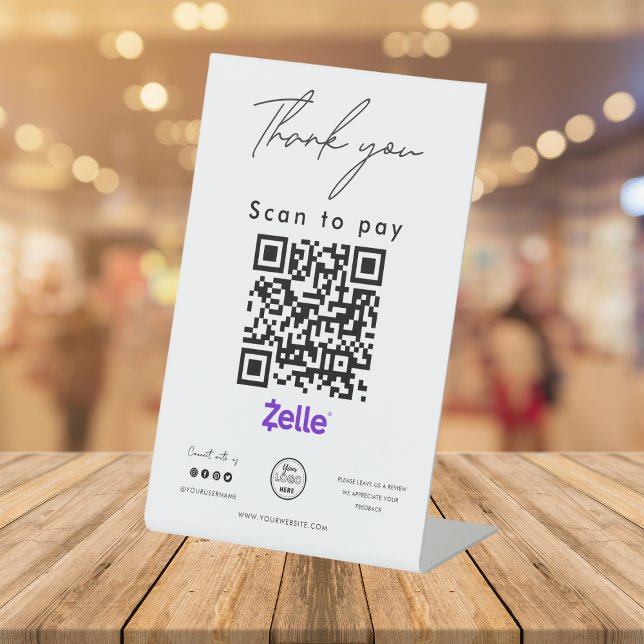 Signe De Table Zelle QR Code Logo Scan to Pay Merci (Créateur téléchargé)