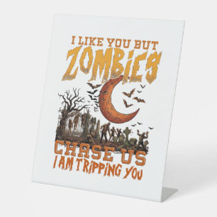 Signe De Table Zombies nous poursuivent Halloween Cimetière Crois