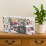 Signe En Bois 7 Photo Collage Nom de famille Monogram Black Gold<br><div class="desc">Créez votre propre 7 photo collage signe en bois personnalisé avec nom de famille et monogramme initial.</div>
