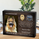 Signe En Bois Agent de police de la retraite de chien Appréciati<br><div class="desc">Honorer votre meilleur partenaire et chien de police pour ses années de service dévouées avec cette Mince ligne bleue Police Dog Retirement Appréciation Photo plaque en bois panneau de boîte. Personnalisez avec la photo, le nom, le message personnel, les dates de service et les années de service de votre policier...</div>