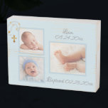 Signe En Bois Baptême Christening Photo Collage Blue Boy<br><div class="desc">Sweet Baptism,  Christening Keepsaké en bleu avec collage photo.</div>