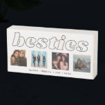 Signe En Bois Besties Best Friend Friendship Photo Collage<br><div class="desc">Vous pouvez customiser avec des noms ou un dicton ou une citation le symbole de la boîte en bois de collage de Besties - avec quatre de vos photos préférées de votre ami ou de votre ami(e). Si vous ne voulez pas que le texte ci-dessous photos effacent simplement du modèle....</div>
