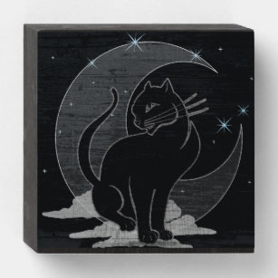 Signe En Bois Boîte en bois graphique pour chat de nuit