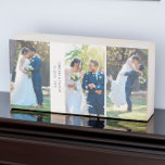 Signe En Bois Collage photo mariage - 3 photos et texte personna<br><div class="desc">Bloc mariage en bois photo avec 3 photos mariages et votre texte personnalisé, comme le nom du nouveau M et Mme et leur date de mariage. Le modèle est configuré pour que vous puissiez ajouter jusqu'à 3 photos, affichées sous forme de portrait vertical 3x. Le design est en bleu foncé...</div>
