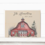 Signe En Bois Farmhouse Country Christmas Custom<br><div class="desc">Cette enseigne de boîte présente un design de grange de campagne confortable sur un arrière - plan beige neutre. Customisez facilement cette fonction à l'aide de la fonction de personnalisation. Parfait pour les cadeaux de mariage,  les cadeaux de Noël ou les cadeaux de ménage.</div>