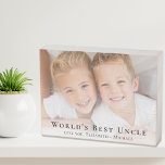 Signe En Bois Meilleure photo d'oncle au monde<br><div class="desc">Donnez au meilleur oncle du monde un panneau photo en bois sur mesure qu'il chérira pendant des années. Vous pouvez personnaliser avec une photo de famille,  personnaliser l'expression "Meilleur Oncle du Monde" et comment il est adressé (oncle,  tio,  etc.),  et ajouter les noms de ses nièces et neveux.</div>