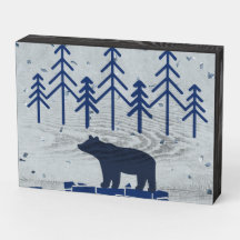 Ours Bleu Rustique Bois Art