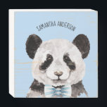 Signe En Bois Panda Aquarelle Moderne Avec Nom Et Bleu Pastel<br><div class="desc">Panda Aquarelle Moderne Avec Nom Et Bleu Pastel</div>