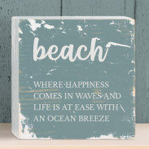 Panneau de bois de plage Happy/Ocean Text Seafoam