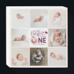Signe En Bois petit citrouille violet 1er anniversaire multi pho<br><div class="desc">petit citrouille 1er anniversaire moderne rose et violet photo collage design. Conception de texte de script moderne. Partie d'une collection.</div>