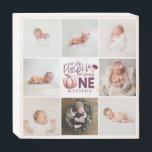 Signe En Bois petit citrouille violet 1er anniversaire multi pho<br><div class="desc">petit citrouille 1er anniversaire moderne rose et violet photo collage design. Conception de texte de script moderne. Partie d'une collection.</div>