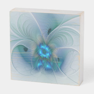 Signe En Bois Position, Abstrait bleu turquoise fractal