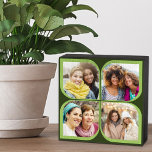 Signe En Bois Retro 4 Photo Collage Pinwheel Fleur Pétale Vert<br><div class="desc">Blocage photo élégant en vert deux tons avec collage photo style rotonet rétro. Le modèle photo est configuré pour ajouter 4 de vos photos préférées, qui sont automatiquement affichées dans les formes pétales de fleurs. Si vous avez un problème avec le placement d'image, essayez de recadrer votre photo à un...</div>