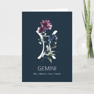 SIGNE Floral Zodiac Gemini Carte d'anniversaire