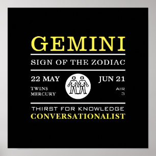 Signe Gemini du Zodiac, Poster Astrologique