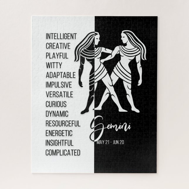 Signe Gemini Zodiac, Puzzle noir et blanc (Vertical)