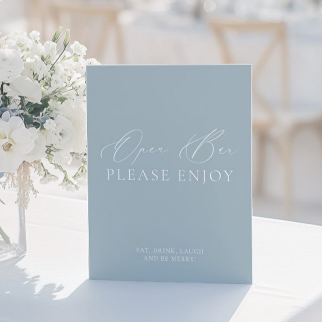 SIGNE Mariage À Bleu et Blanc Dusty Côtier (Coastal Dusty Blue & White Open Bar Wedding Sign)
