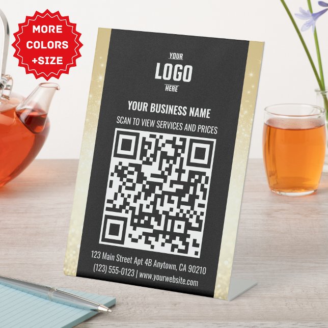 SIGNE PIÉTONNE DE CODE QR Black & Gold Business (Black & Gold Business QR Code Pedestal Sign With Logo )