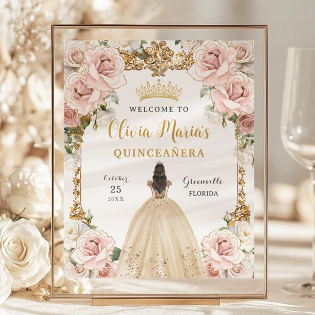 Signe Quinceañera de Champagne Florale Rose Budget (Créateur téléchargé)