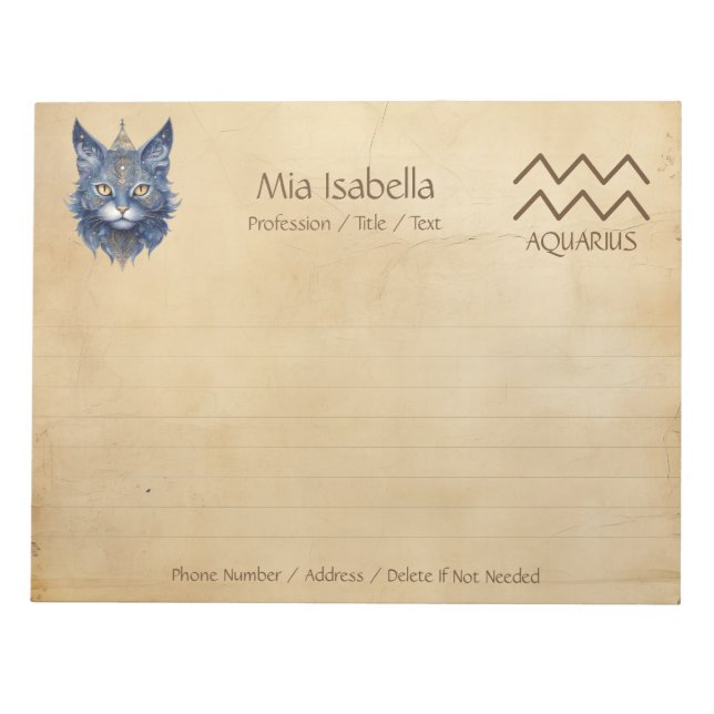 SIGNE Zodiaque Aquarius + Bloc-notes pour chat cél (Devant)
