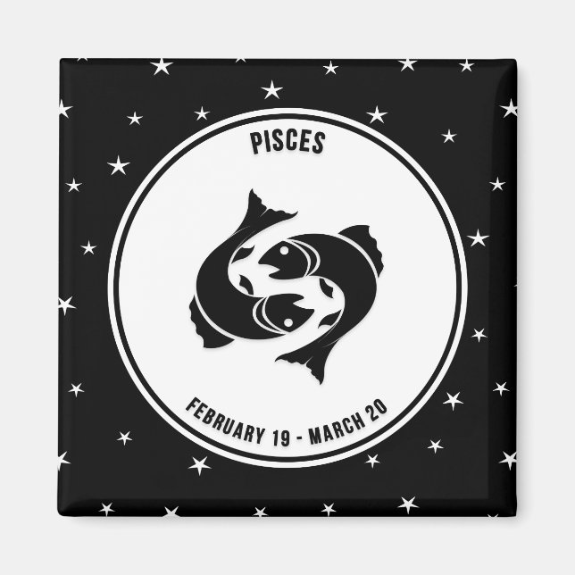 Signe zodiaque Pisces, Aimant noir et blanc (Devant)