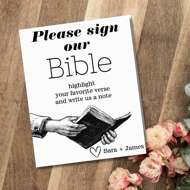 Signer notre Mariage biblique Livre d'or noir et b (Wedding Bible Guestbook Table Sign)