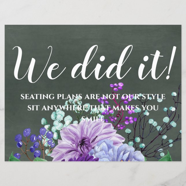 Signes de mariage personnalisés Chalkboard Purple  (Devant)