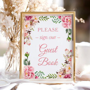 Signez notre livre d'or Fleurs roses élégantes
