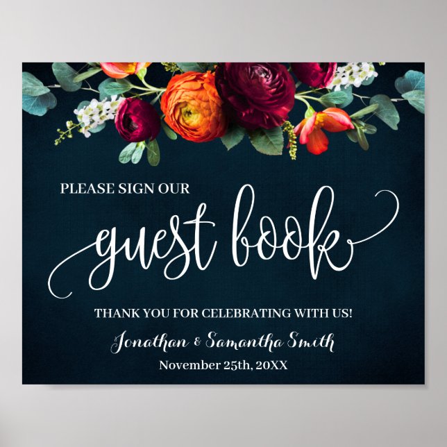 Signez notre livre d'or mariage vin bleu marine (Devant)