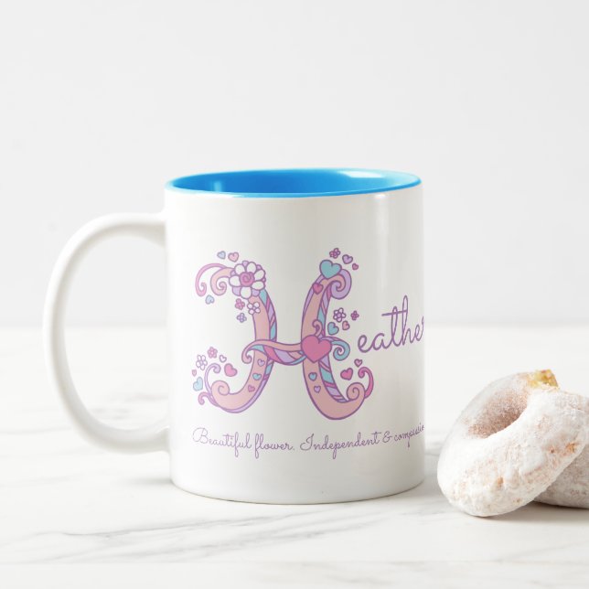 Signification du nom Heather mug personnalisé mono (Avec donut)