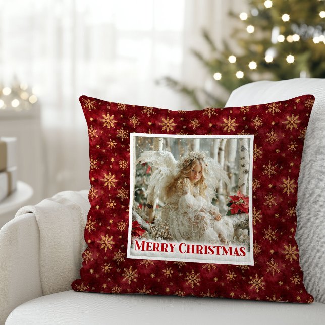 Silent Angel Coussin de Noël Rouge Or (Silent Angel Red Gold Christmas Gift Pillow)