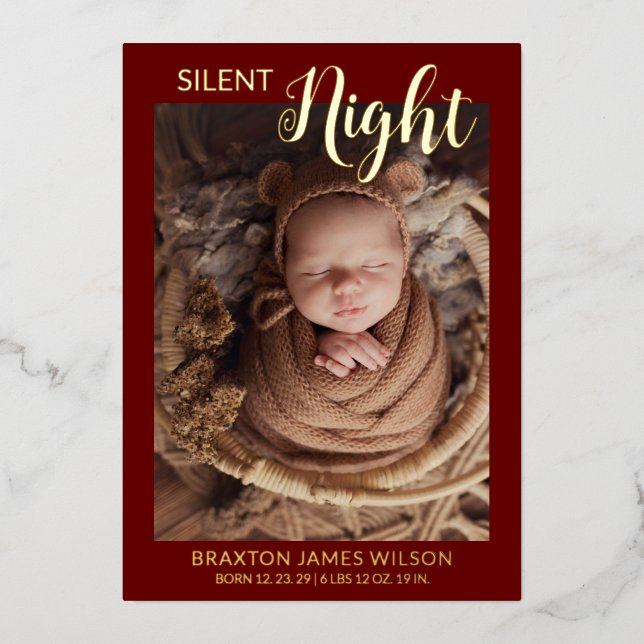 Silent Night Holiday Photo Baby Faire-part (Recto)