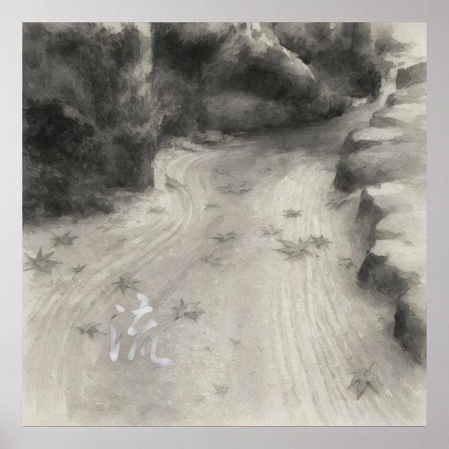 Silent Passage – 流 (Flow) — Ink Painting Poster (Devant)