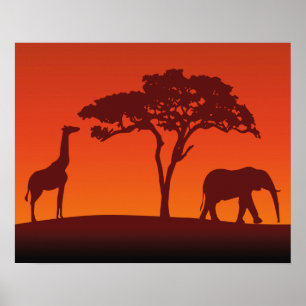 Silhouette africaine Safari - Impression d'affiche