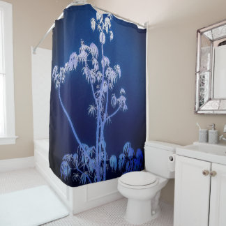 Silhouette Arbre En Blues Royal Douche Rideau