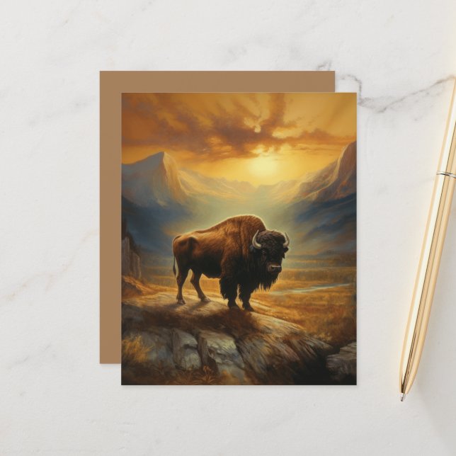 Silhouette de Bison de Buffalo au Coucher du Solei (Devant/Arrière en situation)