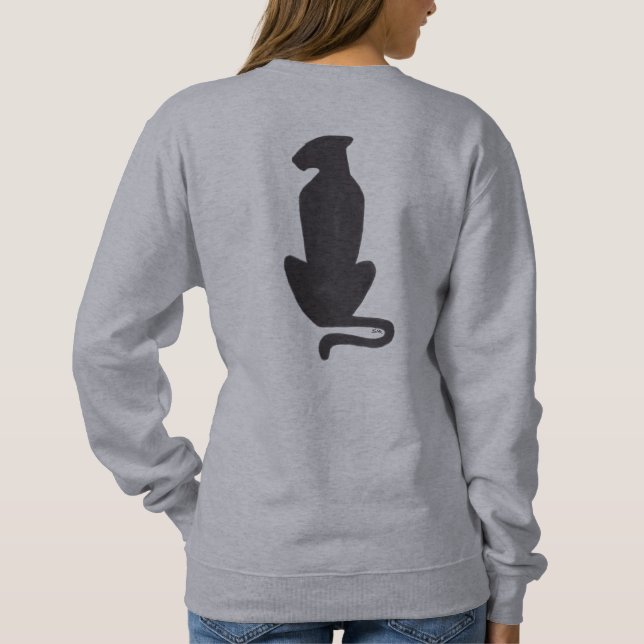 Silhouette de chat noir femme sweatshirt gris dos (Dos)