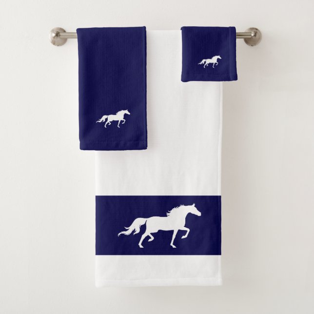 Silhouette de cheval blanc sur fond bleu marine et (En situation)