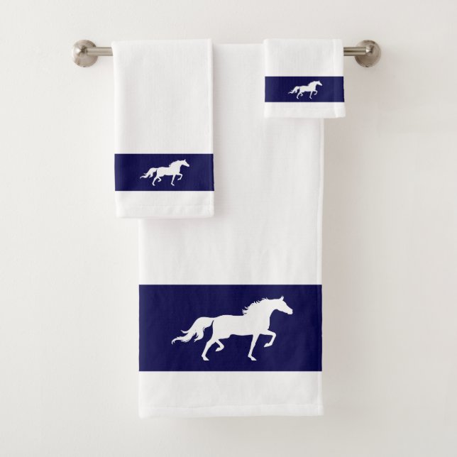 Silhouette de cheval blanc sur fond bleu marine et (En situation)
