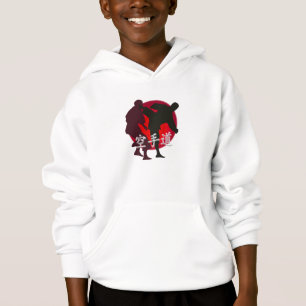 Silhouette de combat de karaté, fond rouge de