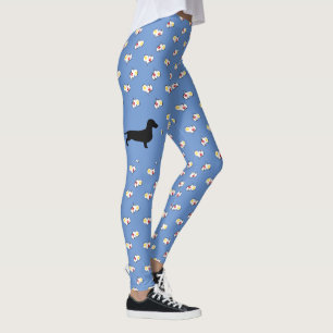 Silhouette de Dachshund avec Leggings Bleus Coeurs