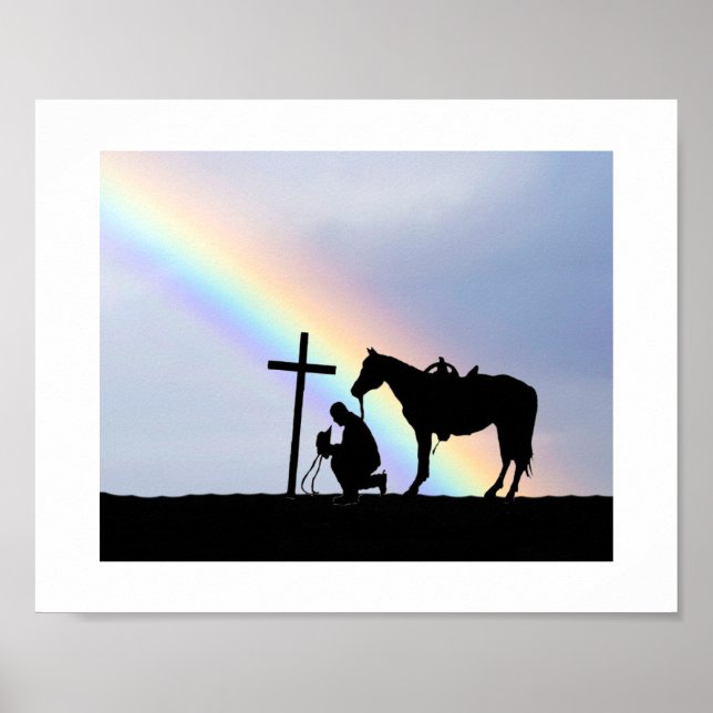 Silhouette De Prière Cowboy Avec Poster Arc-En-Cie (Devant)
