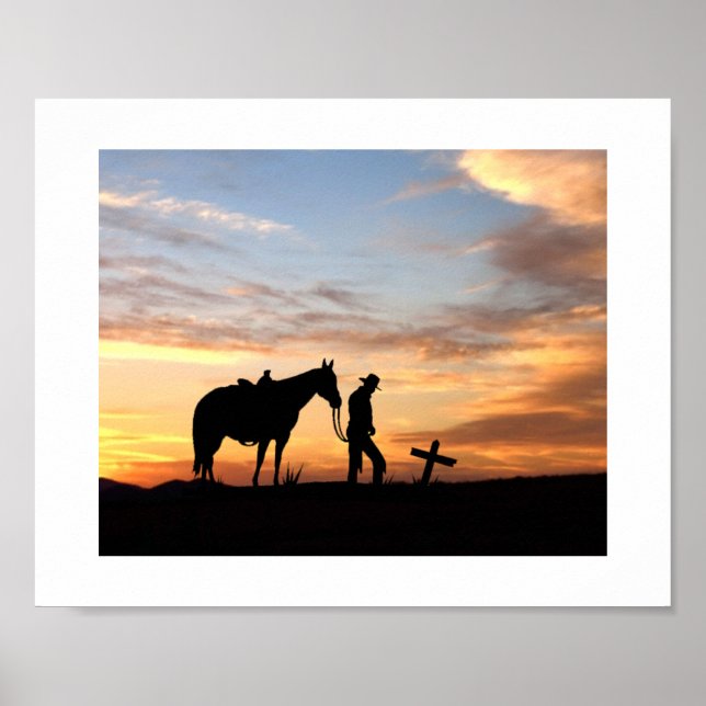 Silhouette De Prière Cowboy Avec Poster Du Coucher (Devant)